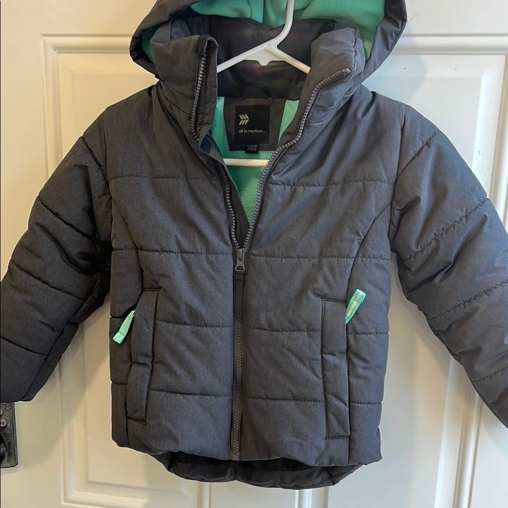 All in Motion Kids Charcoal and Teal Puffer Jacket